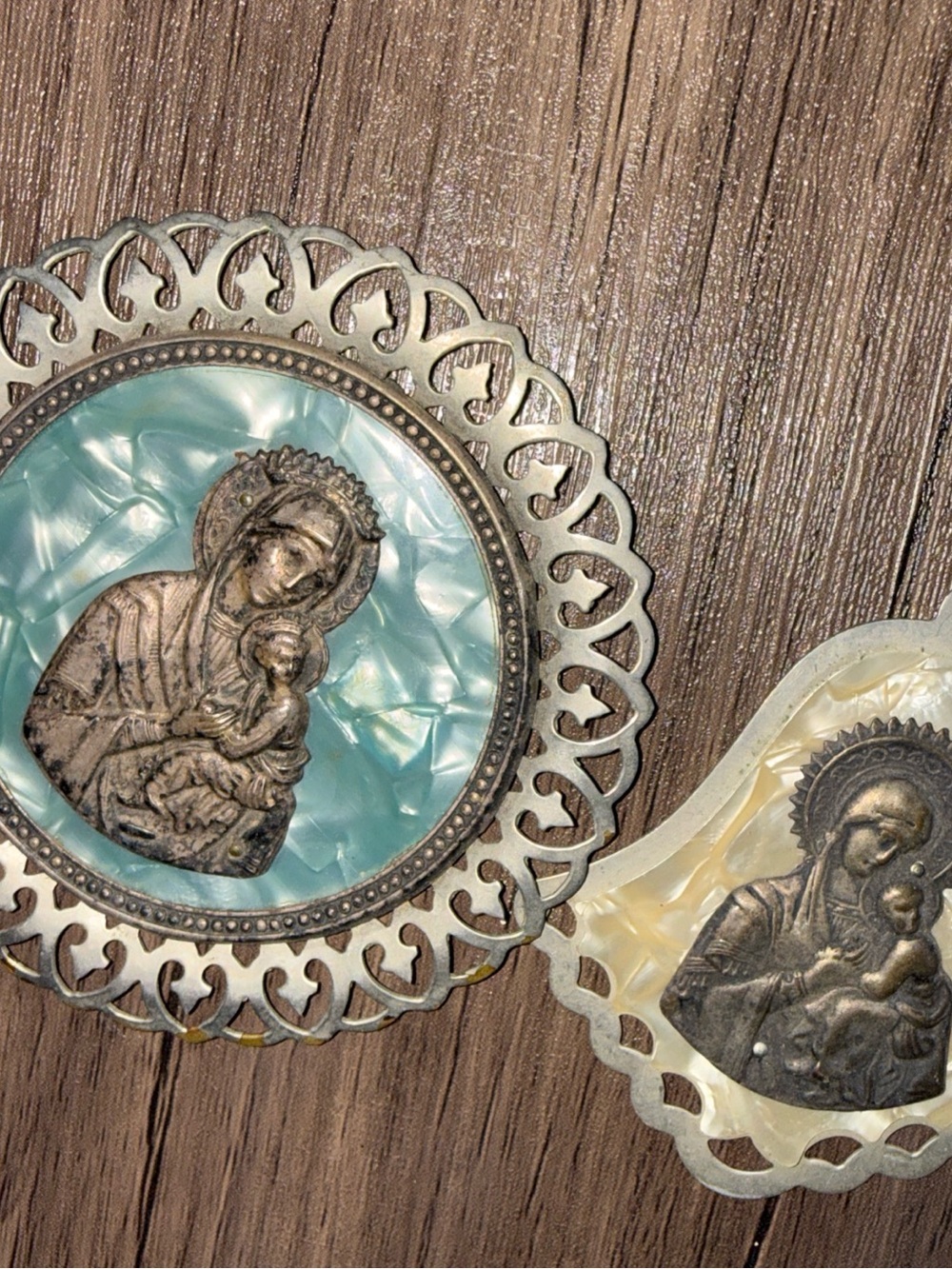 Christian Russian medallion Virgin Mary Baby Jesus Vintage